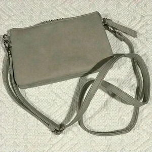 Minicci Silver Tone Metal Faux Gray Leather Crossbody Wallet Purse